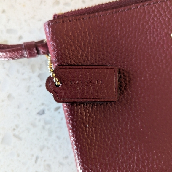 Coach Double Corner Zip Wristlet Leather Phone Wallet In Wine - Picture 11 of 12